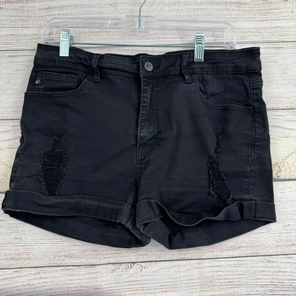 KanCan Denim Shorts Womens 13 Black Distressed Cuffed Jean Shorts KC6036BK